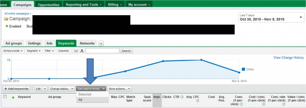 Google PPC search query report set up