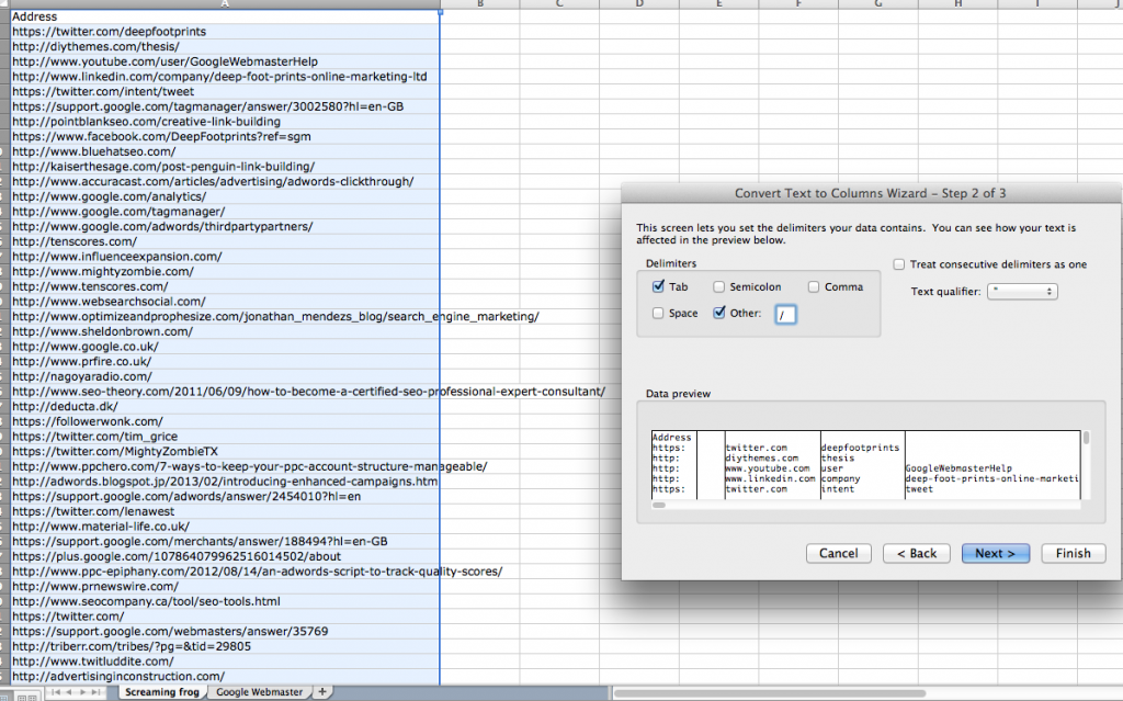 Matching backlink data in Excel